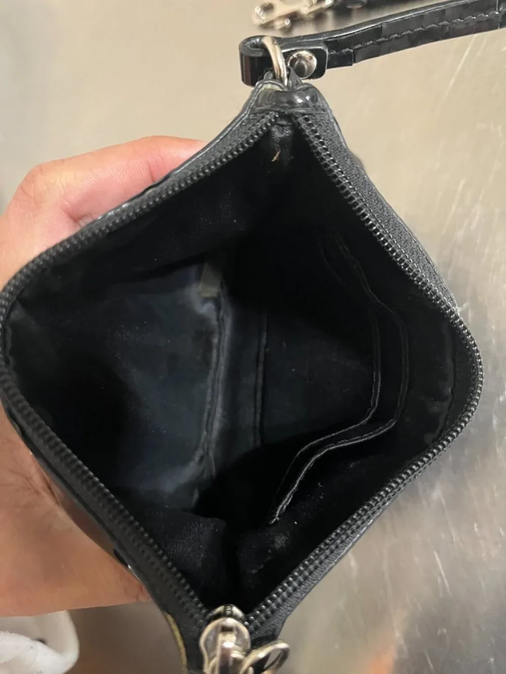 COACH Black Glossy Studded Pouchette Small Wristlet Wallet Pouch